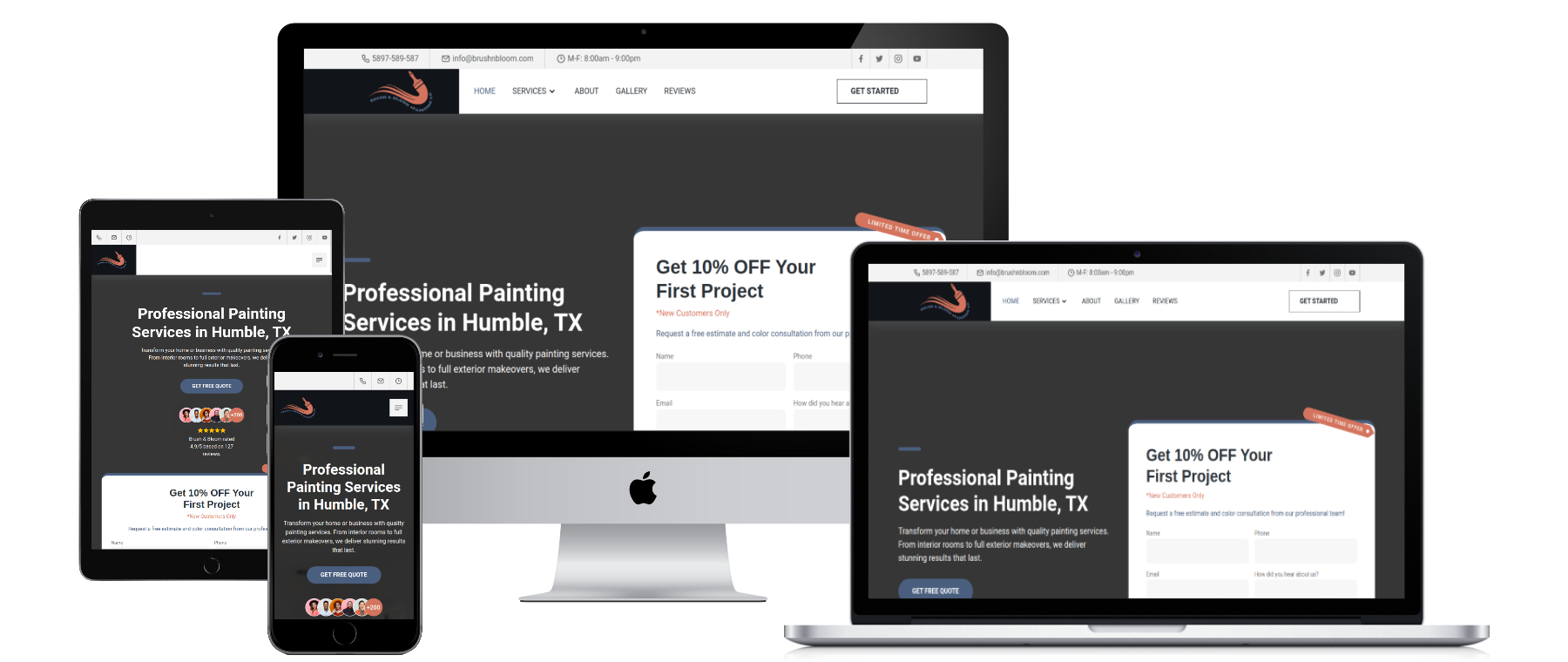 Brush and Bloom painting custom website shown on multiple devices