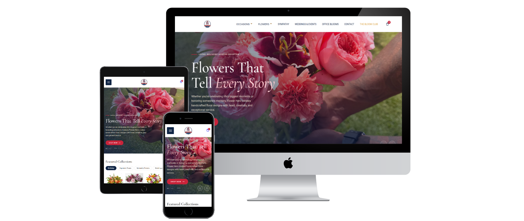 Flower Hero HTX custom website shown on multiple devices